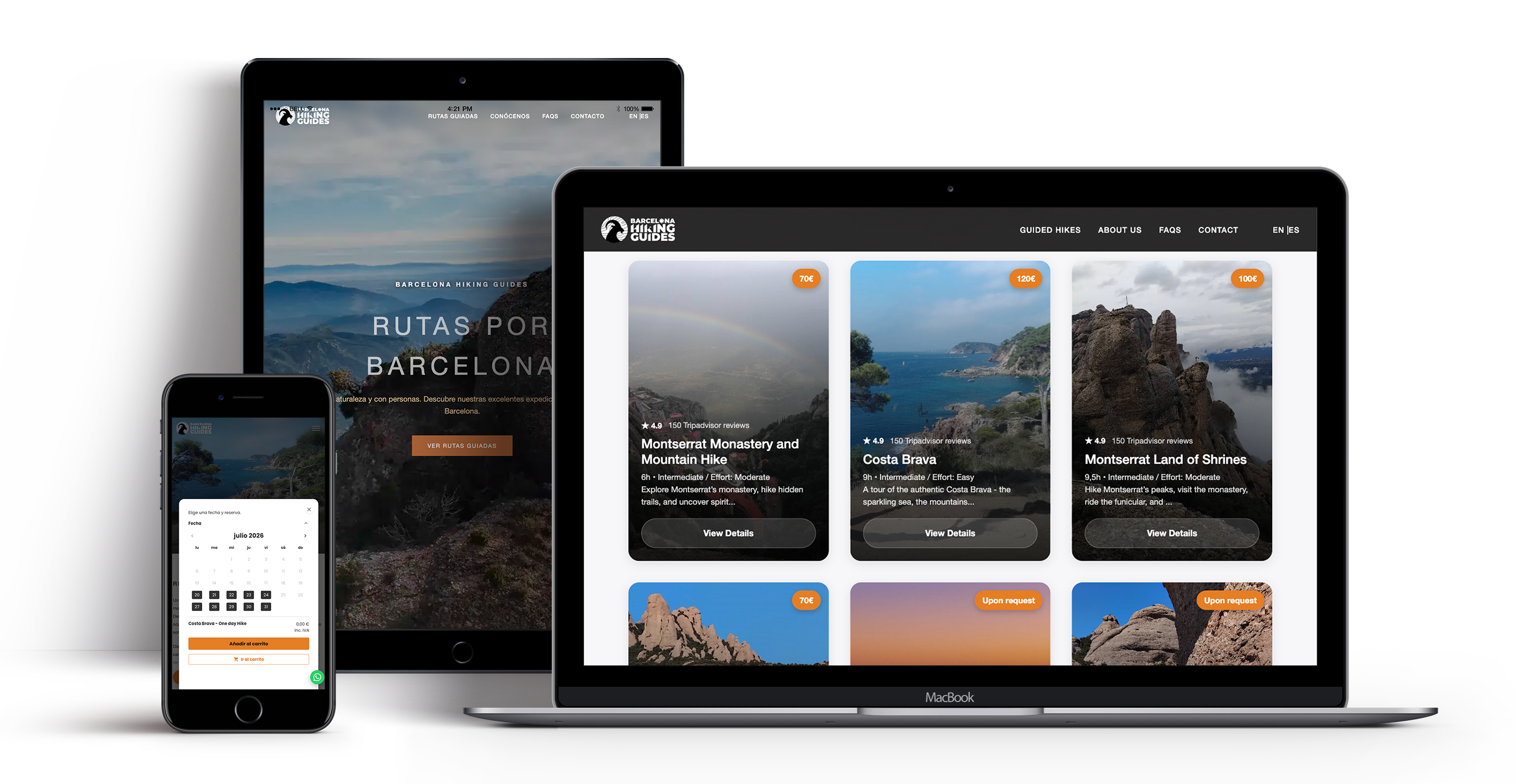 Mockups del rediseño de Barcelona Hiking Guides para comparación de rutas